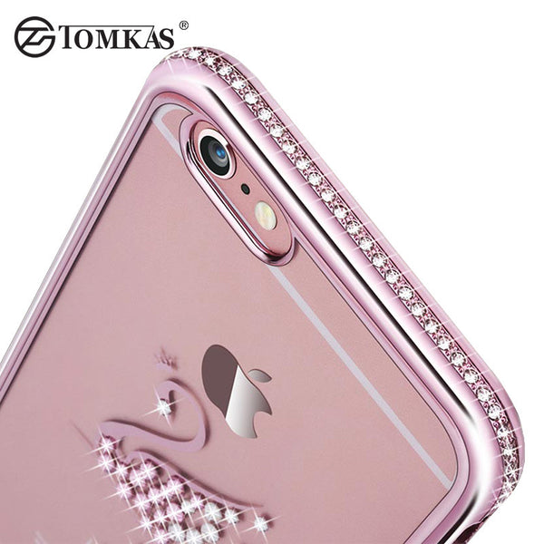 Tomkas Rhinestone Silicone Case For iPhone 6 6S / 6S Plus Glitter Cute Luxury 3D Diamond Cover Gold Pink i Phone Coque Fundas