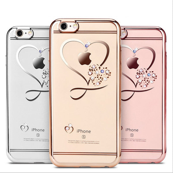 For iphone 6 Case Ultra Thin Clean Soft TPU Crystal Phone Cases Rose Gold Plating Glitter Diamond Cover For iphone 6 6S