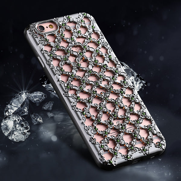 Luxury Hollow Diamond Grid Rhinestones Case For iPhone 7 7 Plus  Soft TPU Plating Glitter Back Cover For iPhone 6 6S Plus 5S SE