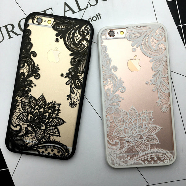 Floral Sexy Lace Mandala Case For iPhone 7 6 6S Plus Fashion Vintage Flower Clear Cover For iPhone 6 6S Plus Phone Capa Back