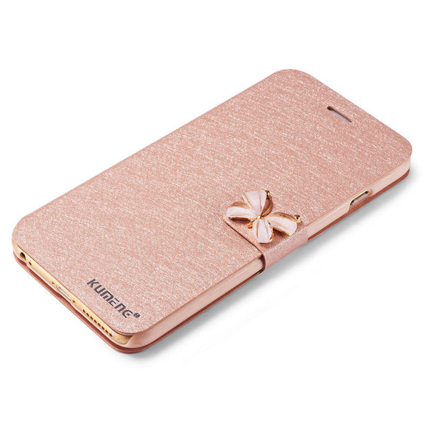 Bastec Luxury Fashion Butterfly Built-in Card slot Silk Pattern Stand Flip Leather Mobile Phone Case for iPhone 7 6 6S Plus