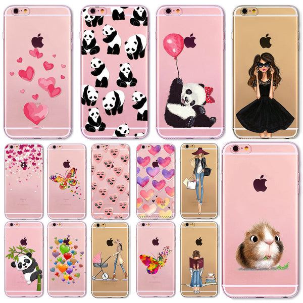 Soft Phone Cover Case For iPhone 7 6 6S 5 5S SE 7Plus 6SPlus 4S Amazing Present Panda Fashion Girl Hamster Heart Fundas