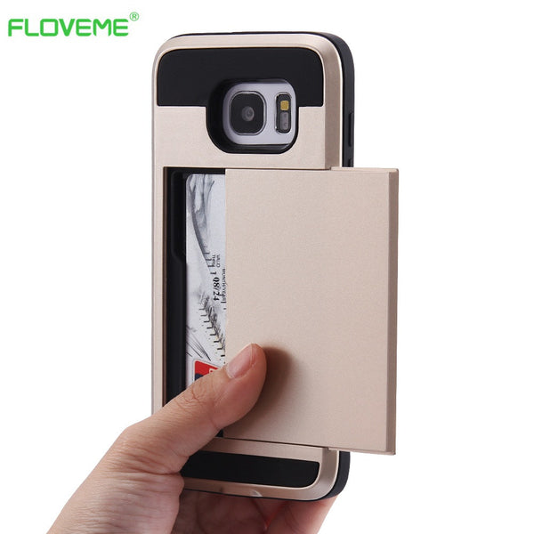 FLOVEME For iPhone 6 6s Hybrid Case Slide Card Holder Hard Soft Armor Luxury Cover For iPhone 7 5 5s 5C Plus Samsung S6 S7 Edge