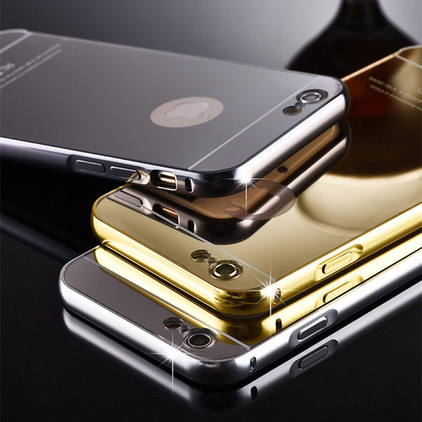 Luxury Metal Hard Phone Case For iPhone 5 5s SE 6 6S 7 Plus Plating Aluminum Frame+Mirror PC Back Cover