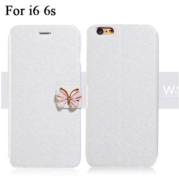 Luxury Fashion Butterfly Built-in Card slot Silk Pattern 4.7" Stand Flip Leather Mobile Phone Case For iPhone 5 5S SE 6 6S Plus