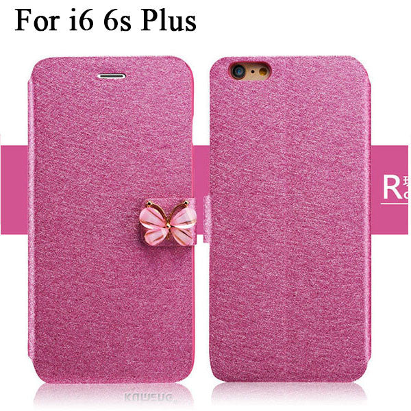 Luxury Fashion Butterfly Built-in Card slot Silk Pattern 4.7" Stand Flip Leather Mobile Phone Case For iPhone 5 5S SE 6 6S Plus