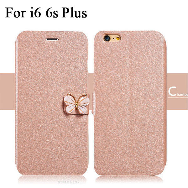 Luxury Fashion Butterfly Built-in Card slot Silk Pattern 4.7" Stand Flip Leather Mobile Phone Case For iPhone 5 5S SE 6 6S Plus