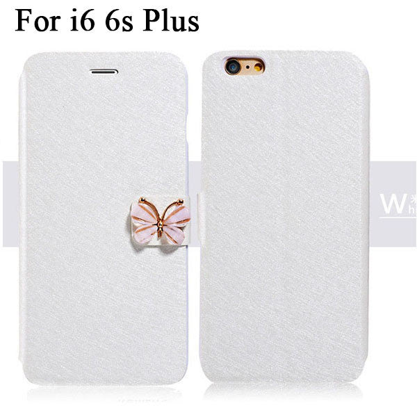 Luxury Fashion Butterfly Built-in Card slot Silk Pattern 4.7" Stand Flip Leather Mobile Phone Case For iPhone 5 5S SE 6 6S Plus