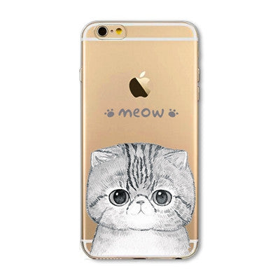 For Apple iPhone  6 6S  5 5S SE 6Plus 6sPlus 5C 4 4S Soft Silicon Transparent Phone Case Cover Cute Cat Rabbit Emojio Phone Capa