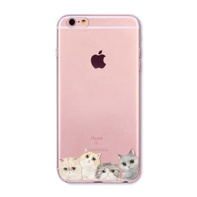 For Apple iPhone  6 6S  5 5S SE 6Plus 6sPlus 5C 4 4S Soft Silicon Transparent Phone Case Cover Cute Cat Rabbit Emojio Phone Capa