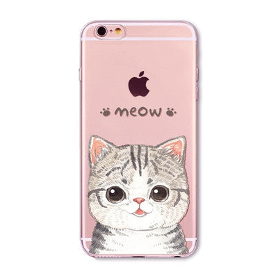 For Apple iPhone  6 6S  5 5S SE 6Plus 6sPlus 5C 4 4S Soft Silicon Transparent Phone Case Cover Cute Cat Rabbit Emojio Phone Capa