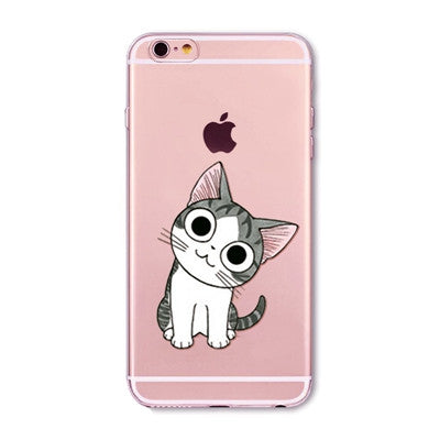 For Apple iPhone  6 6S  5 5S SE 6Plus 6sPlus 5C 4 4S Soft Silicon Transparent Phone Case Cover Cute Cat Rabbit Emojio Phone Capa