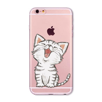 For Apple iPhone  6 6S  5 5S SE 6Plus 6sPlus 5C 4 4S Soft Silicon Transparent Phone Case Cover Cute Cat Rabbit Emojio Phone Capa