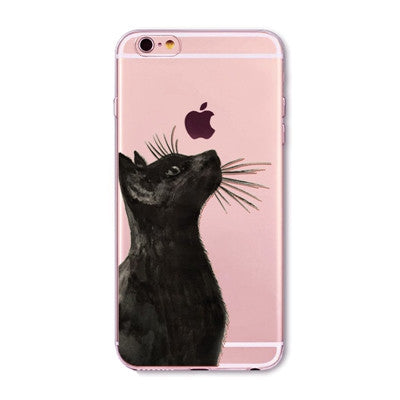 For Apple iPhone  6 6S  5 5S SE 6Plus 6sPlus 5C 4 4S Soft Silicon Transparent Phone Case Cover Cute Cat Rabbit Emojio Phone Capa