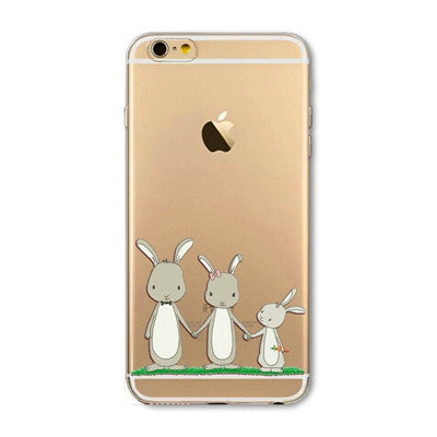 For Apple iPhone  6 6S  5 5S SE 6Plus 6sPlus 5C 4 4S Soft Silicon Transparent Phone Case Cover Cute Cat Rabbit Emojio Phone Capa