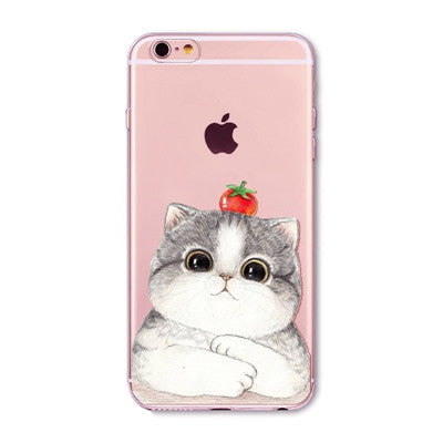 For Apple iPhone  6 6S  5 5S SE 6Plus 6sPlus 5C 4 4S Soft Silicon Transparent Phone Case Cover Cute Cat Rabbit Emojio Phone Capa