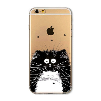 For Apple iPhone  6 6S  5 5S SE 6Plus 6sPlus 5C 4 4S Soft Silicon Transparent Phone Case Cover Cute Cat Rabbit Emojio Phone Capa