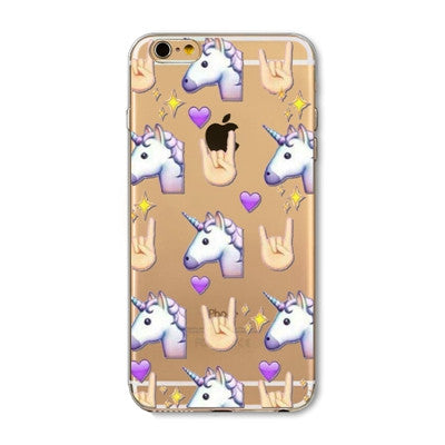 For Apple iPhone  6 6S  5 5S SE 6Plus 6sPlus 5C 4 4S Soft Silicon Transparent Phone Case Cover Cute Cat Rabbit Emojio Phone Capa