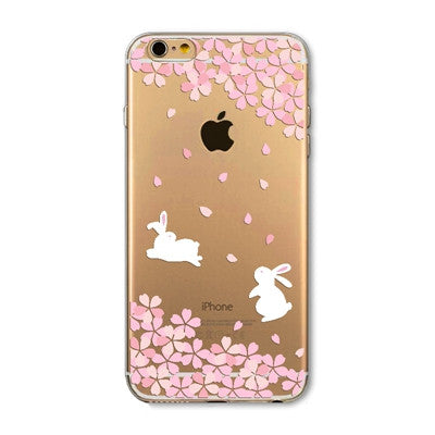 For Apple iPhone  6 6S  5 5S SE 6Plus 6sPlus 5C 4 4S Soft Silicon Transparent Phone Case Cover Cute Cat Rabbit Emojio Phone Capa