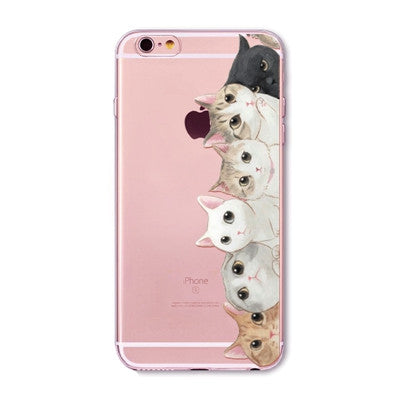 For Apple iPhone  6 6S  5 5S SE 6Plus 6sPlus 5C 4 4S Soft Silicon Transparent Phone Case Cover Cute Cat Rabbit Emojio Phone Capa