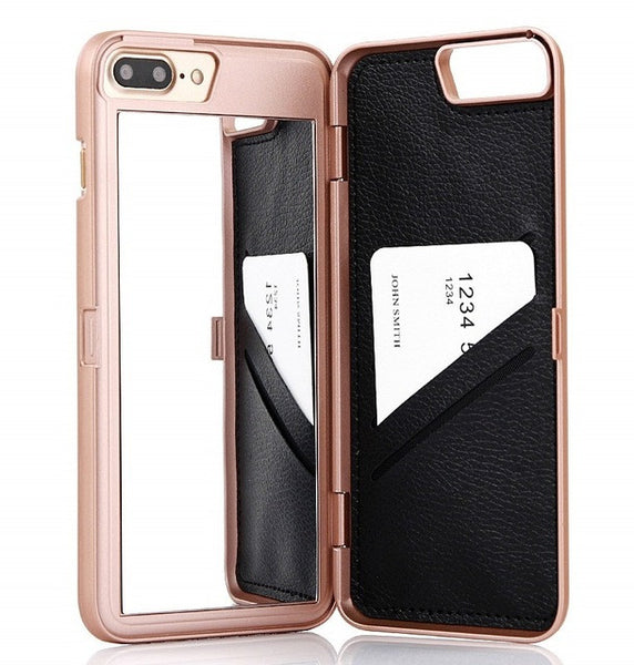 Hot High Quality Luxury Lady make up 3D Dual Layer Card Slot Wallet Mirror Case cover For iPhone 7 6 6S 6 Plus 6S + 4.7 5.5 inch