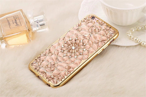 New Luxury 3D Electroplating Flowers Rhinestone Bling Soft TPU Phone Cases Cover For iPhone 7 7Plus 5 5G 5S SE 6 6G 6S 4.7 6Plus