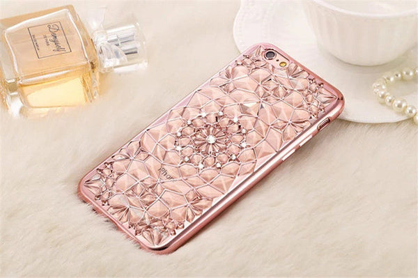 New Luxury 3D Electroplating Flowers Rhinestone Bling Soft TPU Phone Cases Cover For iPhone 7 7Plus 5 5G 5S SE 6 6G 6S 4.7 6Plus