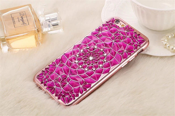 New Luxury 3D Electroplating Flowers Rhinestone Bling Soft TPU Phone Cases Cover For iPhone 7 7Plus 5 5G 5S SE 6 6G 6S 4.7 6Plus