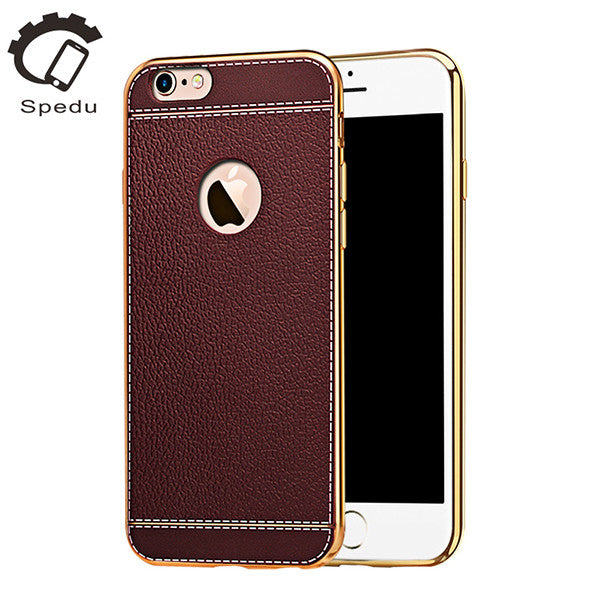 Spedu Litchi grain luxury Plating TPU silicone mobile phone case For iphone 6 6s plus 7 Plating Frame clear cover For iphone6 7