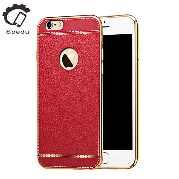 Spedu Litchi grain luxury Plating TPU silicone mobile phone case For iphone 6 6s plus 7 Plating Frame clear cover For iphone6 7