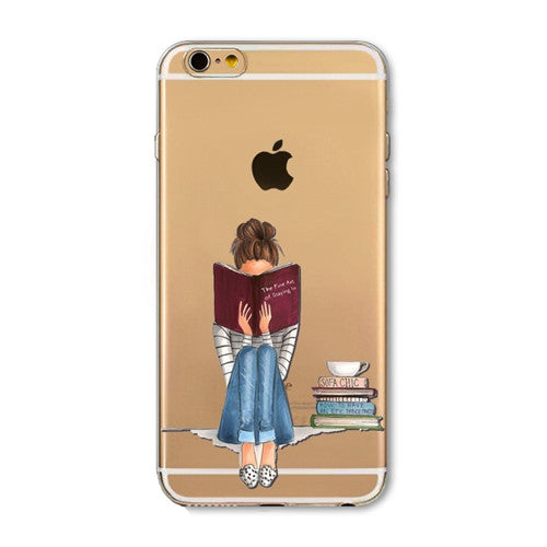 For iPhone 7 6 6S 5 5S SE 7Plus 6sPlus 4S Phone Case Cover Fashion Dress Shopping Girl Transparent Soft Silicon Mobile Phone Bag