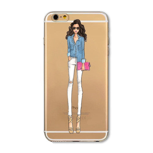 For iPhone 7 6 6S 5 5S SE 7Plus 6sPlus 4S Phone Case Cover Fashion Dress Shopping Girl Transparent Soft Silicon Mobile Phone Bag