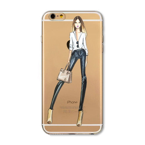 For iPhone 7 6 6S 5 5S SE 7Plus 6sPlus 4S Phone Case Cover Fashion Dress Shopping Girl Transparent Soft Silicon Mobile Phone Bag