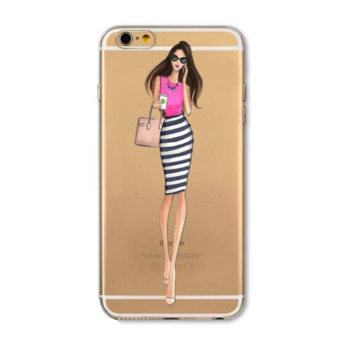 For iPhone 7 6 6S 5 5S SE 7Plus 6sPlus 4S Phone Case Cover Fashion Dress Shopping Girl Transparent Soft Silicon Mobile Phone Bag