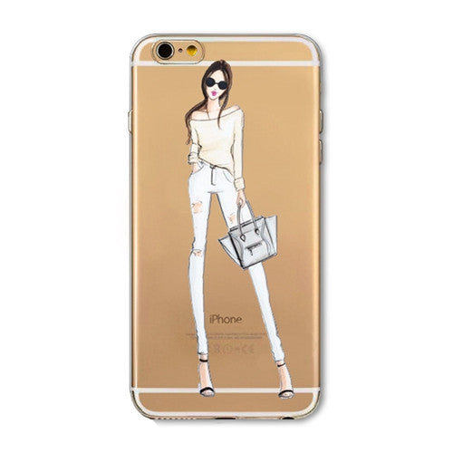 For iPhone 7 6 6S 5 5S SE 7Plus 6sPlus 4S Phone Case Cover Fashion Dress Shopping Girl Transparent Soft Silicon Mobile Phone Bag