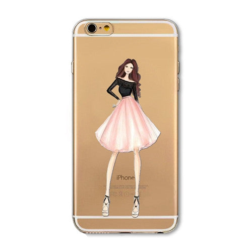 For iPhone 7 6 6S 5 5S SE 7Plus 6sPlus 4S Phone Case Cover Fashion Dress Shopping Girl Transparent Soft Silicon Mobile Phone Bag