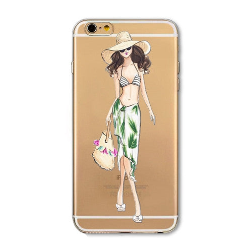 For iPhone 7 6 6S 5 5S SE 7Plus 6sPlus 4S Phone Case Cover Fashion Dress Shopping Girl Transparent Soft Silicon Mobile Phone Bag