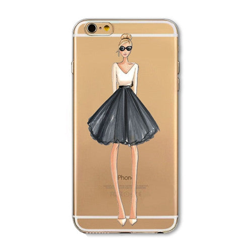 For iPhone 7 6 6S 5 5S SE 7Plus 6sPlus 4S Phone Case Cover Fashion Dress Shopping Girl Transparent Soft Silicon Mobile Phone Bag