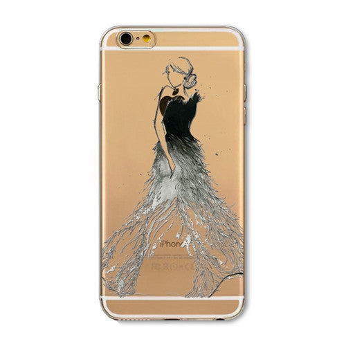 For iPhone 7 6 6S 5 5S SE 7Plus 6sPlus 4S Phone Case Cover Fashion Dress Shopping Girl Transparent Soft Silicon Mobile Phone Bag