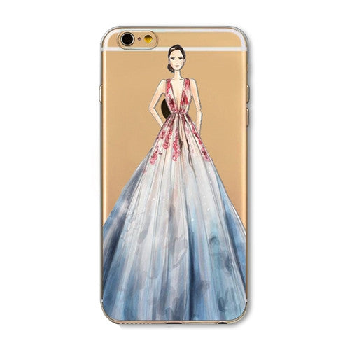 For iPhone 7 6 6S 5 5S SE 7Plus 6sPlus 4S Phone Case Cover Fashion Dress Shopping Girl Transparent Soft Silicon Mobile Phone Bag