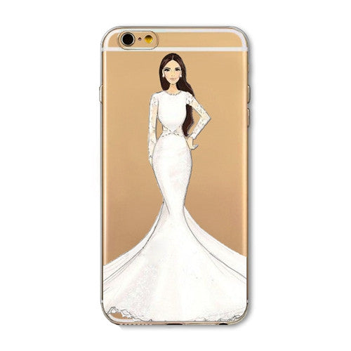 For iPhone 7 6 6S 5 5S SE 7Plus 6sPlus 4S Phone Case Cover Fashion Dress Shopping Girl Transparent Soft Silicon Mobile Phone Bag