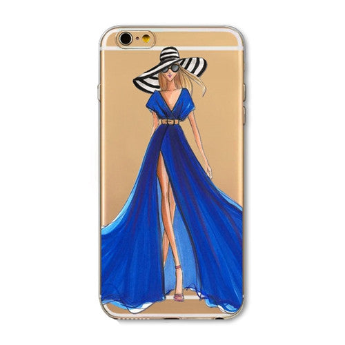 For iPhone 7 6 6S 5 5S SE 7Plus 6sPlus 4S Phone Case Cover Fashion Dress Shopping Girl Transparent Soft Silicon Mobile Phone Bag