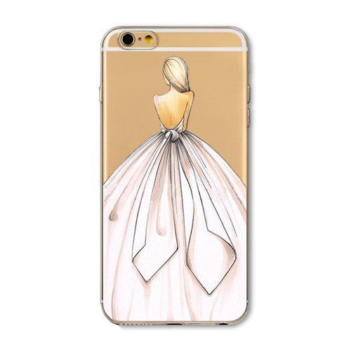 For iPhone 7 6 6S 5 5S SE 7Plus 6sPlus 4S Phone Case Cover Fashion Dress Shopping Girl Transparent Soft Silicon Mobile Phone Bag