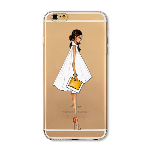 For iPhone 7 6 6S 5 5S SE 7Plus 6sPlus 4S Phone Case Cover Fashion Dress Shopping Girl Transparent Soft Silicon Mobile Phone Bag