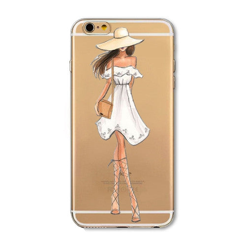 For iPhone 7 6 6S 5 5S SE 7Plus 6sPlus 4S Phone Case Cover Fashion Dress Shopping Girl Transparent Soft Silicon Mobile Phone Bag