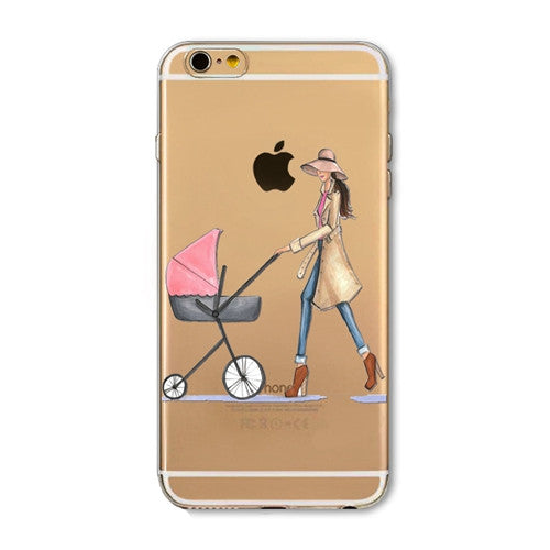 For iPhone 7 6 6S 5 5S SE 7Plus 6sPlus 4S Phone Case Cover Fashion Dress Shopping Girl Transparent Soft Silicon Mobile Phone Bag