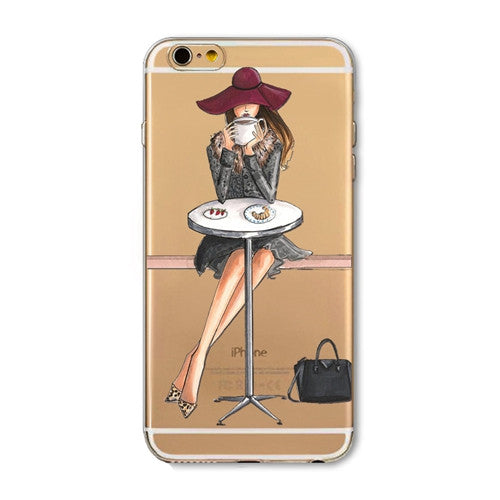 For iPhone 7 6 6S 5 5S SE 7Plus 6sPlus 4S Phone Case Cover Fashion Dress Shopping Girl Transparent Soft Silicon Mobile Phone Bag