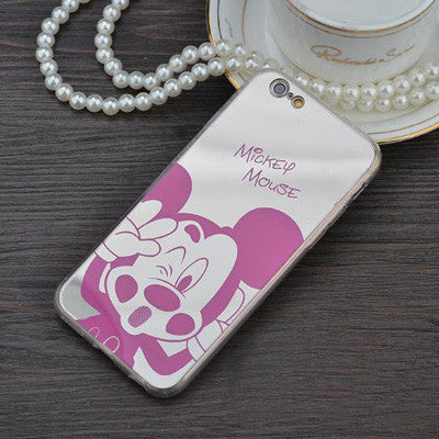 Mirror case Style Cute Sweet Mickey Minnie Mouse TPU Mobile Phone Cases Cover For iPhone 5 5G 5S SE 6 6G 6S 4.7 6Plus 5.5 Inch