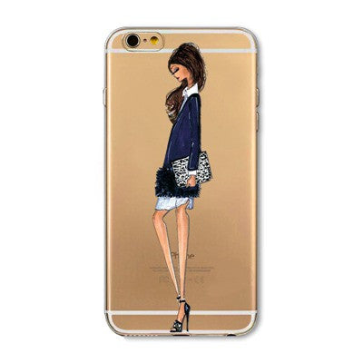 Cases For iPhone 6 6s Plus 6Plus Fashionable Dress Shopping Modern Girls Painted TPU Transparent Clear Soft Silicon Phone Cover