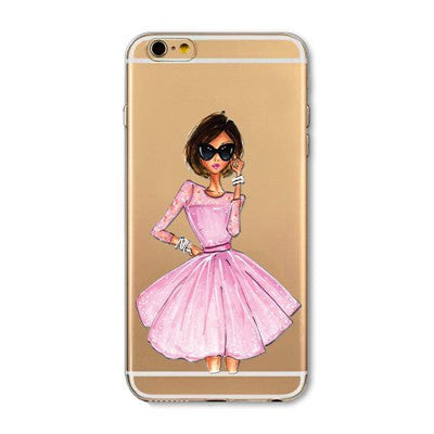 Cases For iPhone 6 6s Plus 6Plus Fashionable Dress Shopping Modern Girls Painted TPU Transparent Clear Soft Silicon Phone Cover